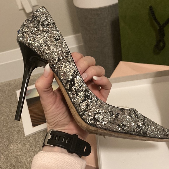 Jimmy Choo Abel silver and valet pink sparkle shoes. - Picture 9 of 12